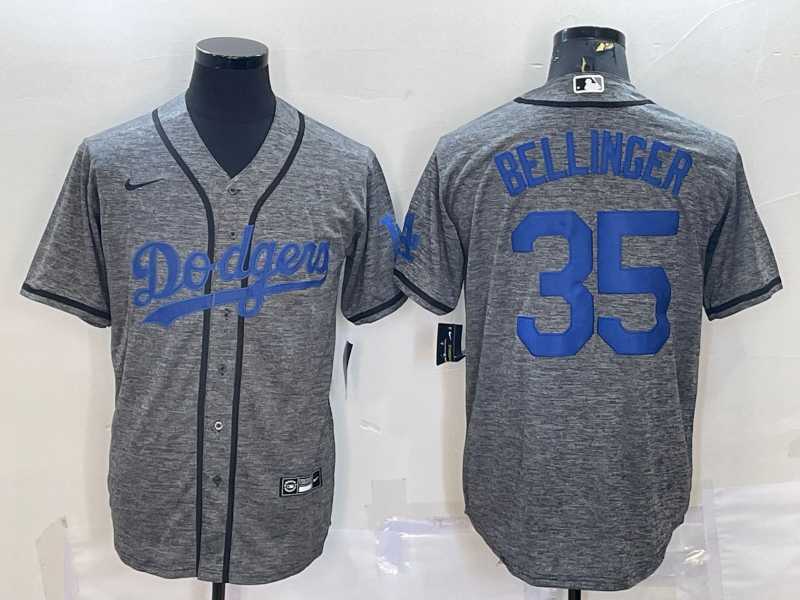 Men%27s Los Angeles Dodgers #35 Cody Bellinger Grey Gridiron Cool Base Stitched Baseball Jersey